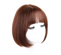 Parrucche corte per donna, capelli umani, castano scuro naturale, parrucche lisce con frangia piatta, parrucca corta e liscia in capelli umani per uso quotidiano alle fes,Mixed Silk-C1