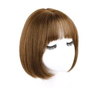 Parrucche corte per donna, capelli umani, castano scuro naturale, parrucche lisce con frangia piatta, parrucca corta e liscia in capelli umani per uso quotidiano alle fes,Human Hair-B1