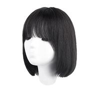 Parrucche corte per donna, capelli umani, castano scuro naturale, parrucche lisce con frangia piatta, parrucca corta e liscia in capelli umani per uso quotidiano alle fes,Human Hair-A2