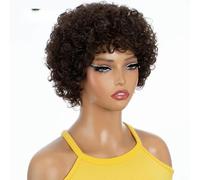 Parrucche corte Pixie Afro Kinky Curly per donne nere Parrucca Bob castana naturale senza colla con frangia Parrucche brasiliane per capelli umani - 8 pollici - 180% - marrone