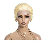 Parrucche corte Pixie Cut con pizzo frontale e capelli umani lisci for donne, parrucche brasiliane Remy senza colla, densità 180 Topper per Capelli da Donna(Blonde)