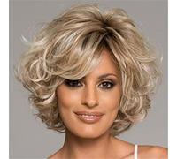 Parrucche corte ricce bionde da donna con riga laterale parrucche a strati soffici parrucche ricci naturali per donne capelli resistenti al calore parrucche complete a strato corto frangia capelli