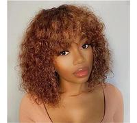 Parrucche corte ricce Bob parrucca con frange, parrucche di capelli umani ricci da 25,4-40,6 cm per donne nere, capelli brasiliani Remy, parrucche arricciate a macchina completa capelli naturali