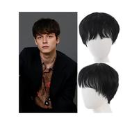 Parrucche corte ricce da 10 cm for uomo, capelli maschili naturali e soffici, fibra sintetica resistente al calore for cuffia for parrucca quotidiana Hair Pieces Replacement(Black)