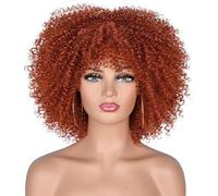 Parrucche corte ricce da 10 pollici per donne nere Bombshell Afro Kinky ricci parrucca con frangia fibra sintetica parrucca piena A