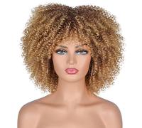 Parrucche corte ricce da 25,4 cm per donne nere Bombshell Afro Kinky riccia parrucca con frangia parrucca piena in fibra sintetica G, C