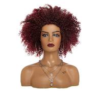 Parrucche corte ricce e ondulate per donne nere, parrucche frontali in pizzo per donne afroamericane, parrucche con frangia, lunghezza alle spalle, parrucche da donna reg,Burgundy