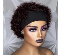 Parrucche corte ricce Parrucca for capelli umani, parrucca for capelli corti ricci da folletto da 6 pollici resistente al calore, adatta for il gioco di ruolo quotidiano da donna.(Wine red)