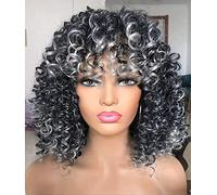 Parrucche corte ricce per donne nere con frangia afro breve crespo ricci grande parrucca capelli rimbalzanti 12 pollici nella parte anteriore 14 pollici posteriore B, C