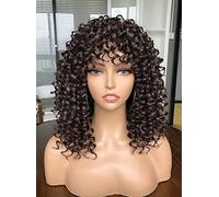 Parrucche corte ricce per donne nere con frangia afro breve crespo ricci grande parrucca capelli rimbalzanti 12 pollici nella parte anteriore 14 pollici posteriore B, B