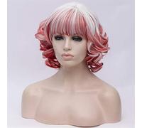 Parrucche corte ricci con Bangs Rosa rossa Black Bianco Grigio Sintetico Parrucca Cosplay sintetica for le donne resistente al calore(7)