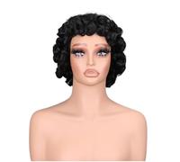 Parrucche corte ricci sciolti Capelli umani con frangia for donne, riccioli afro rimbalzanti Parrucca senza colla con taglio pixie Bob
