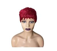 Parrucche corte rosse Pixie for donne nere, parrucca interamente realizzata a macchina con capelli umani for uso quotidiano Topper per Capelli da Donna