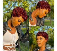 Parrucche corte rosso vino per donne nere, parrucche Pixie Cut corte a strati per donne nere, parrucche nere ricce, parrucche senza colla, parruc