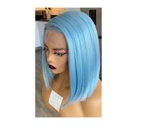 Parrucche corte senza colla 13x4 Parrucche frontali in pizzo trasparente Parrucche caschetto in capelli umani for donne nere Capelli lisci(Light Blue,8inch)