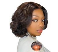 Parrucche corte senza colla Bob Pre-pizzicati Pre-tagliati Wear and Go Parrucche frontali in pizzo con onda del corpo per donne nere (8 pollici)