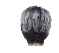 Parrucche corte sintetiche premium da 1 pezzo con frangia grigia for donna parrucca vecchia signora resistente al calore nonna grigio scuro for costume madre