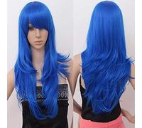 Parrucche cosplay anime ondulate lunghe da 70 cm a buon mercato 27 '' Finti capelli sintetici resistenti al calore nero blu marrone parrucche ondulate bionde + cappuccio parrucche Taglia unica 12