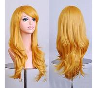 Parrucche cosplay anime ondulate lunghe da 70 cm a buon mercato Parrucche sintetiche resistenti al calore finte Nero Blu Marrone Parrucche ondulate bionde + Cappellino parrucche Taglia unica 5
