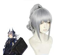 Parrucche Cosplay Arknights Liskarm Grigio Coda di cavallo Riccia corta Parrucca per capelli sintetica in fibra ad alta temperatura + parrucca Cap Taglia unica Liskarm