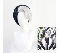 Parrucche cosplay di Divus Crewel di Twisted-Wonderland Parrucca nera grigia Mix Capelli sintetici resistenti al calore Parrucca per feste di Halloween
