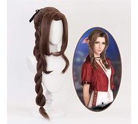 Parrucche Cosplay Final Fantasy VII Aerith Gainsborough Parrucca sintetica resistente al calore riccia lunga marrone Peruca + Cappellino parrucca