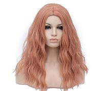 Parrucche cosplay for le donne rosso verde arancione grigio lungo riccio parrucca sintetica resistente al calore rete rosa(5)