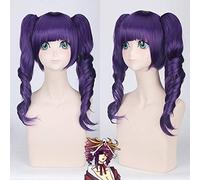 Parrucche cosplay media lunghe di candeggina Katenkyoukotsu per donna Capelli finti femminili Parrucca sintetica ondulata riccia viola da 50 cm Regalo da festa anime