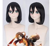 Parrucche Cosplay Mikasa Ackerman Attacco a Titan Cosplay Parrucca Bob dritta nera Capelli sintetici termoresistenti Halloween PL-196