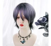 Parrucche Cosplay Per Le Donne A Strati Breve Parrucca Dritta Stile Gotico Naturale Irregolare Per L'Abbigliamento Quotidiano Festa Di Halloween (Viola-nero)