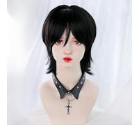 Parrucche Cosplay Per Le Donne A Strati Breve Parrucca Dritta Stile Gotico Naturale Irregolare Per L'Abbigliamento Quotidiano Festa Di Halloween (Black)
