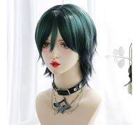 Parrucche Cosplay Per Le Donne A Strati Breve Parrucca Dritta Stile Gotico Naturale Irregolare Per L'Abbigliamento Quotidiano Festa Di Halloween (Verde-nero)