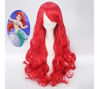 Parrucche Cosplay Principessa Sirenetta Anime Capelli lunghi ricci rossi Capelli sintetici Costume da festa di Halloween Parrucca Cosplay + Cappellino parrucca