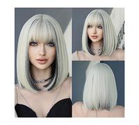 Parrucche da donna 38cm/14.96 pollici Parrucche Bob biondo chiaro for donna Parrucca corta in platino con frangia sintetica moda naturale Quotidiano Festa Halloween Capelli finti Festa quotidiana