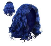 Parrucche da donna con spalle ondulate | Parrucche di capelli biondi | Parrucche da donna larghe | Lunghezze delle spalle ricci Parrucche cosplay Parrucche blu con 25 cm / 9,84 pollici per adult