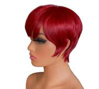 Parrucche Da Donna Con Taglio Pixie Chic Ed Elegante Da 6 Pollici, Capelli Umani A Strati Corti Con Frangia, Parrucca Senza Colla Completa For L'uso Quotidiano per Donne Affascinanti(Wine red)