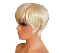 Parrucche Da Donna Con Taglio Pixie Chic Ed Elegante Da 6 Pollici, Capelli Umani A Strati Corti Con Frangia, Parrucca Senza Colla Completa For L'uso Quotidiano per Donne Affascinanti(Blonde)