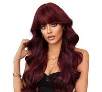 parrucche da donna Copricapo completo con onda grande rosso lampone for set di parrucche for capelli lunghi naturali arricciati da donna Parrucche per capelli dall'aspetto naturale