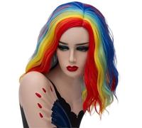 Parrucche Da Donna Corte, Ondulate E Ricce, Da 12 Pollici, Capelli Sintetici Resistenti Al Calore For Halloween, Costumi, Cosplay, Feste per Donne Affascinanti(Red yellow)