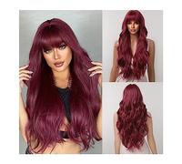 Parrucche da donna Cosplay Parrucca di capelli naturali quotidiani Fibra resistente al calore Parrucche sintetiche rosso vino Parrucche ondulate lunghe bordeaux con frangia for donne nere Parrucca per