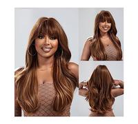 Parrucche da donna Cosplay Parrucca di capelli naturali quotidiani Fibra resistente al calore Parrucche sintetiche rosso vino Parrucche ondulate lunghe bordeaux con frangia for donne nere Parrucca per