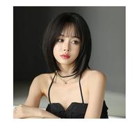 Parrucche da donna Dark Brown Short Wig with Middle Part & Bangs: Chic Style for Every Day - Women's Fashionable Wig Solution Parrucca riccia(Black)