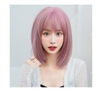 Parrucche da donna Dark Brown Short Wig with Middle Part & Bangs: Chic Style for Every Day - Women's Fashionable Wig Solution Parrucca riccia(Pink)