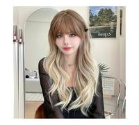 Parrucche da donna Fashion woman Body Wavy Light Brown Gradient Wig For Women High Density Synthetic Fashion Layered Wigs With Bangs Parrucca riccia(Golden yellow)