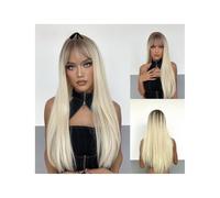 Parrucche da donna Frangia Sfumatura oro scuro Sfumatura nera oro Marrone scuro capelli lunghi lisci capelli in fibra chimica opaca seta ad alta temperatura europea e parrucca copricapo femminile comp