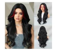 Parrucche da donna La riga centrale da donna alla moda opzionale multicolore mette in risalto la parrucca di capelli lunghi ricci imposta una parrucca con meccanismo a onda grande Parrucche(Black 1-76