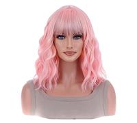 Parrucche da donna Lunghezza Sintetico Uso quotidiano Capelli colorati Aiutanti Parrucca ondulata pastello con frangia d'aria Caschetto corto da donna Argento con spalla riccia Parrucca per l'uso quot