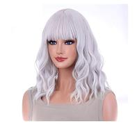 Parrucche da donna Lunghezza Sintetico Uso quotidiano Capelli colorati Aiutanti Parrucca ondulata pastello con frangia d'aria Caschetto corto da donna Argento con spalla riccia Parrucca per l'uso quot