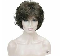 Parrucche da donna nere/castane naturali corte ricci capelli sintetici parrucca completa-10 marrone dorato medio-6 pollici