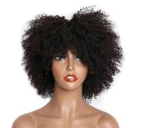 Parrucche Da Donna Nere E Ricce Con Capelli Umani Afro Senza Colla Corte E Ricce Con Frangia 180 10in#Black#1PcsLot